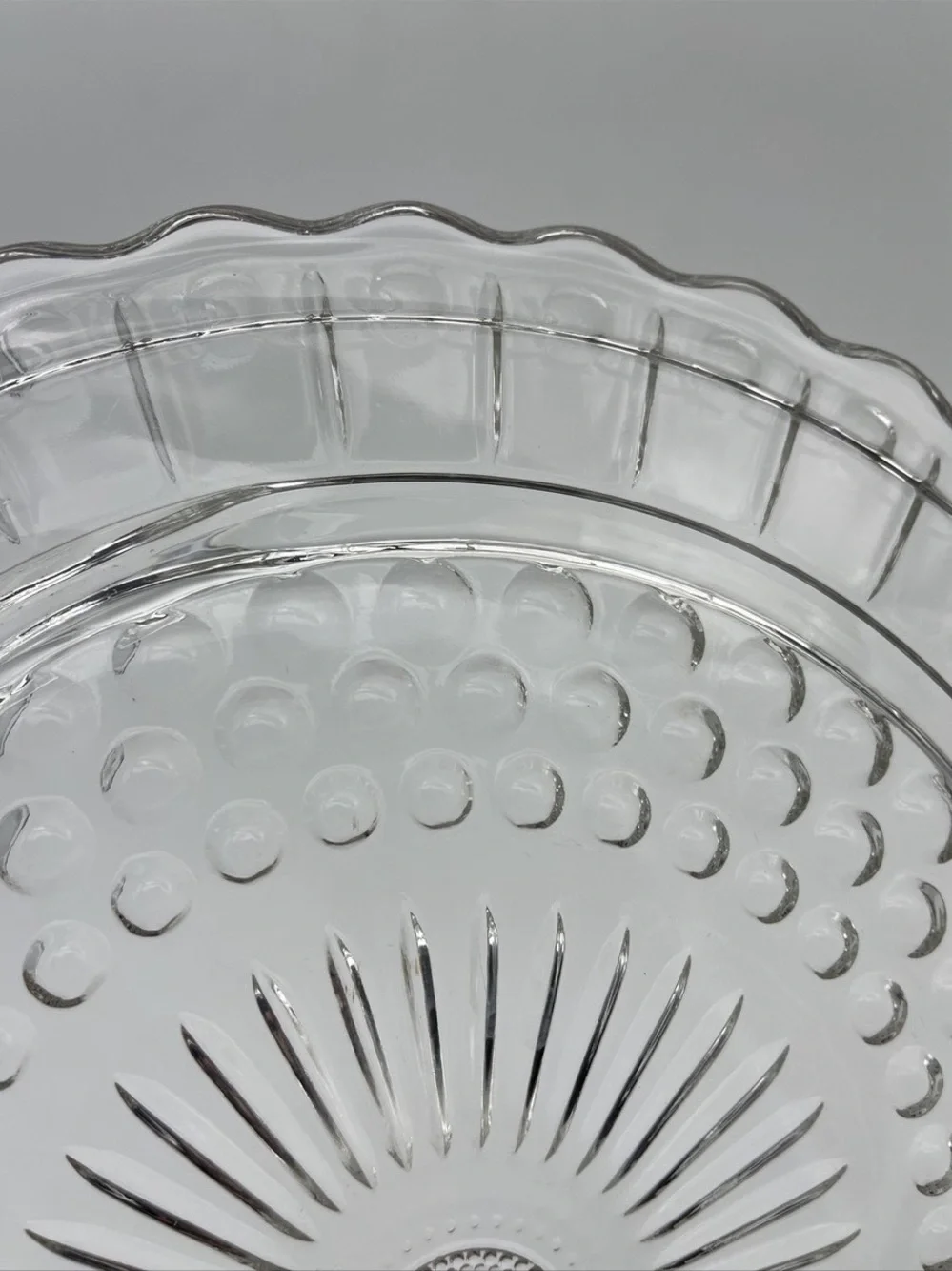 Scalloped Clear Glass Serving Platter - Decorative Pressed Pattern